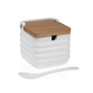 Sugar Bowl Versa White Ceramic Bamboo Dolomite 8,3 x 8,3 x 8,3 cm