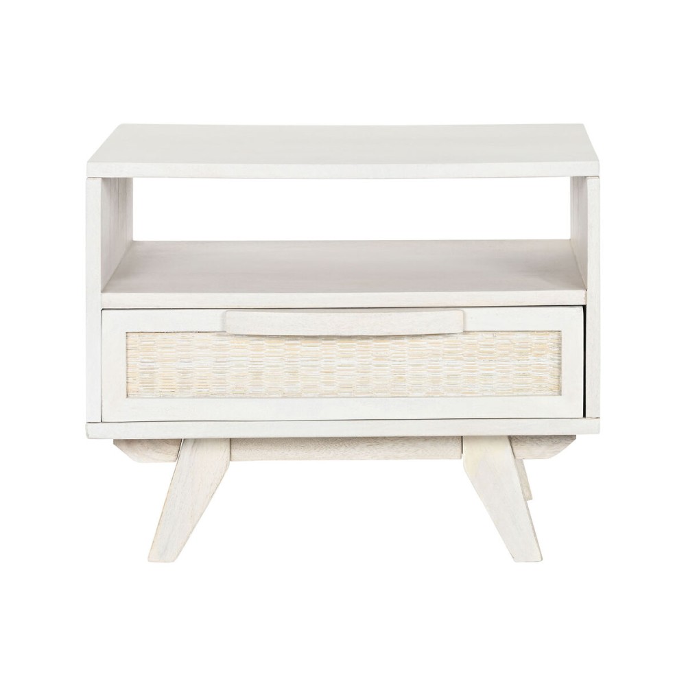 Table de Nuit Home ESPRIT Blanc Rotin Bois de manguier 55 x 35 x 45 cm