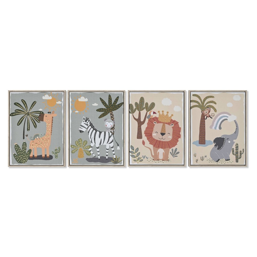 Painting Home ESPRIT Children's animals 30 x 3 x 40 cm (4 Units)