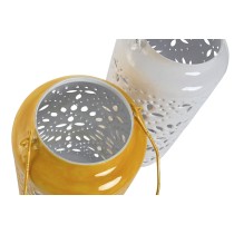 Candleholder Home ESPRIT Yellow White Iron 15 x 15 x 33 cm (2 Units)