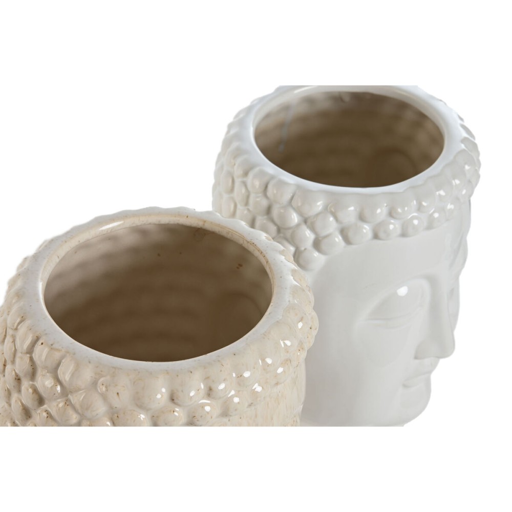 Cache-pot Home ESPRIT Blanc Beige Céramique 14 x 14 x 20 cm (2 Unités)