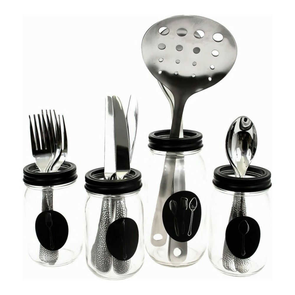 Range-couverts Vivalto Noir Transparent Métal verre 9 x 9 x 17 cm