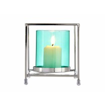 Candleholder Squared Silver Blue 11,5 x 12,6 x 11,5 cm Metal Glass