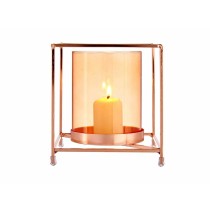 Candleholder Squared Copper Amber 14 x 15,5 x 14 cm Golden Metal Glass