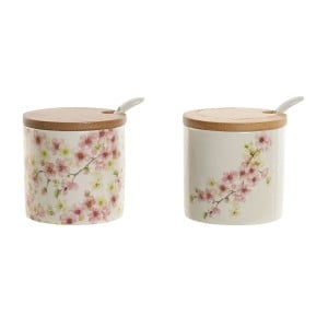 Sugar Bowl Home ESPRIT White Pink Lilac Bamboo Dolomite 7,5 x 7,5 x 7,5 cm (2 Units)