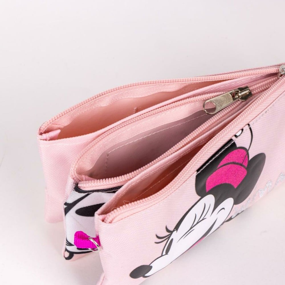 Dreifaches Mehrzweck-Etui Minnie Mouse 22,5 x 2 x 11,5 cm Rosa