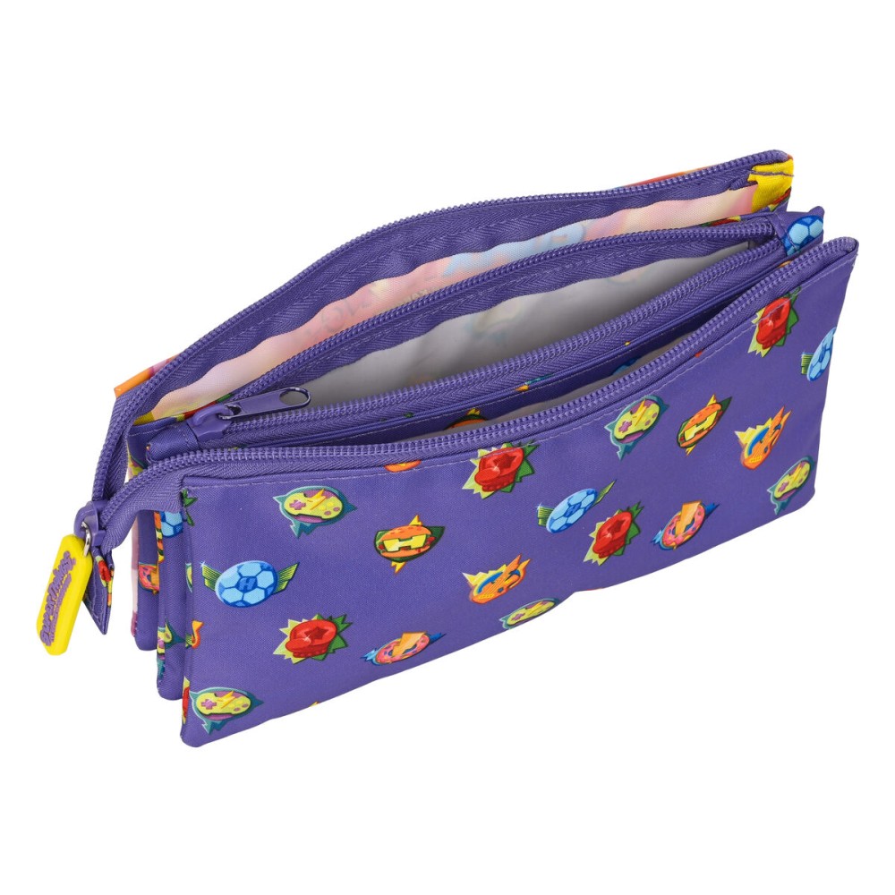 Trousse Fourre-Tout Triple SuperThings Guardians of Kazoom Violet Jaune (22 x 12 x 3 cm)