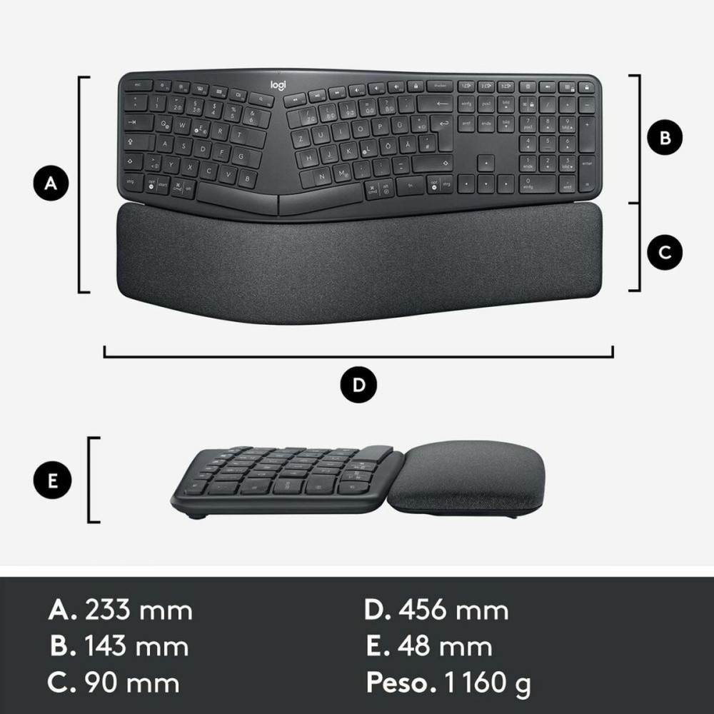 Clavier Logitech Ergo K860 Noir Gris Graphite Espagnol Qwerty