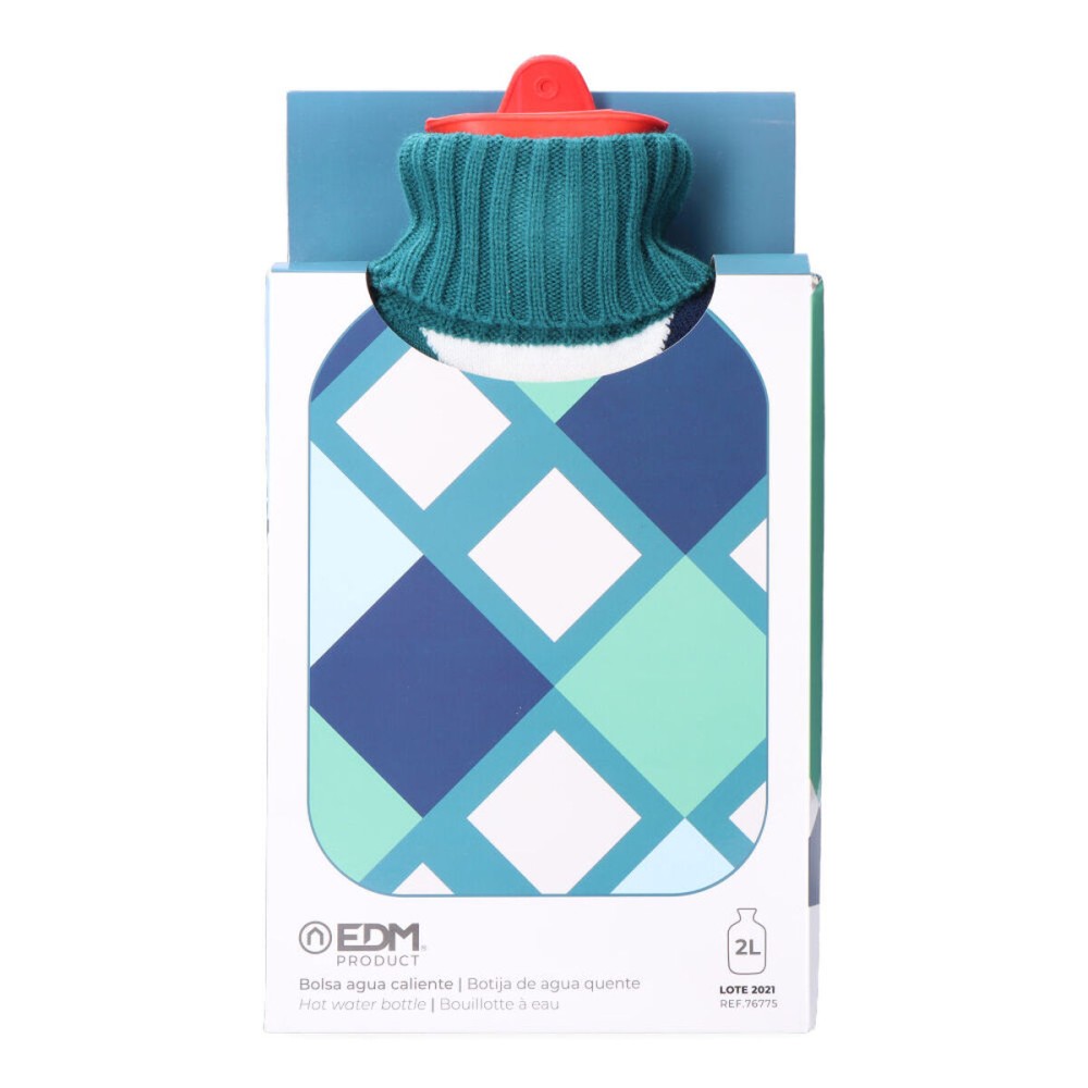 Hot Water Bottle EDM 76775 Blue Squared Wool 2 L