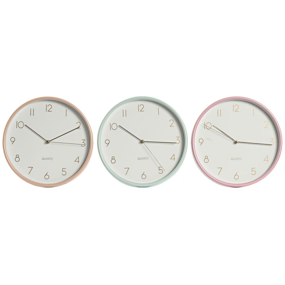 Horloge Murale Home ESPRIT Corail Menthe Lila PVC 25,5 x 4,3 x 25,5 cm (3 Unités)