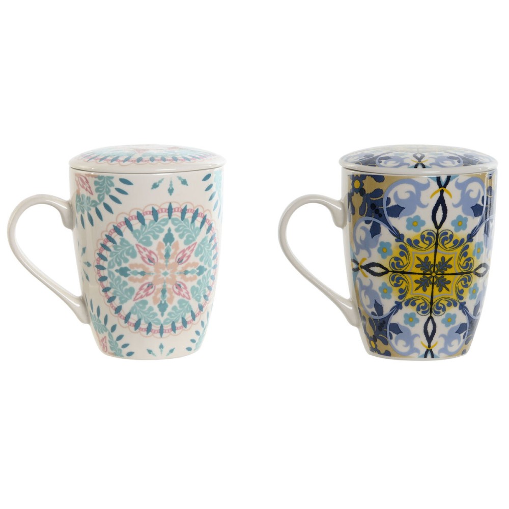 Cup with Tea Filter Home ESPRIT Blue White Turquoise Mediterranean 340 ml (2 Units)