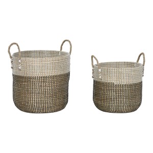 Basket set Home ESPRIT White Black Natural 44 x 44 x 49 cm (2 Pieces)