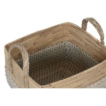 Set de basket Home ESPRIT Blanc Naturel Marron Clair PVC Herbier marin Joncs 43 x 38 x 36 cm (2 Pièces)