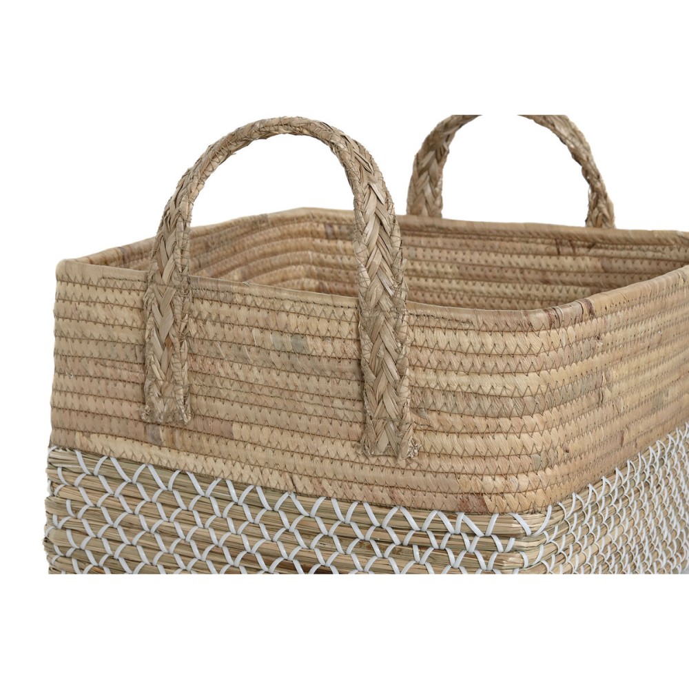 Set de basket Home ESPRIT Blanc Naturel Marron Clair PVC Herbier marin Joncs 43 x 38 x 36 cm (2 Pièces)