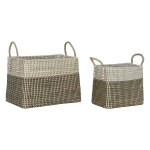 Set de basket Home ESPRIT Blanc Noir Naturel Herbier marin Boho 44 x 25 x 38 cm (2 Pièces)