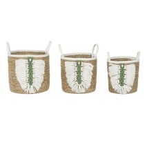 Basket set Home ESPRIT White Green Natural Natural Fibre Tropical 39 x 39 x 47 cm (3 Pieces)