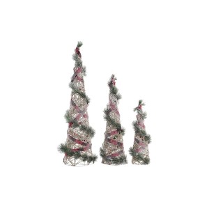 Decoration DKD Home Decor Cones Christmas LED Red Green Natural Snowfall 20 x 20 x 80 cm (3 Pieces)