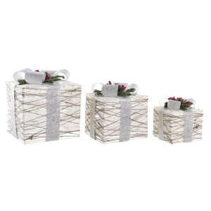 Set de boîtes décoratives DKD Home Decor LED Blanc Argenté 25 x 25 x 28 cm (3 Pièces)