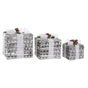 Set of decorative boxes DKD Home Decor LED White Red Green Silver Metal Snowfall 25 x 25 x 29 cm (3 Pieces)