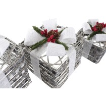 Set of decorative boxes DKD Home Decor LED White Red Green Silver Metal Snowfall 25 x 25 x 29 cm (3 Pieces)