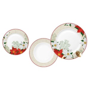 Assiettes DKD Home Decor Rouge Beige Porcelaine Fleur Noël 27 x 27 x 2 cm 18 Pièces