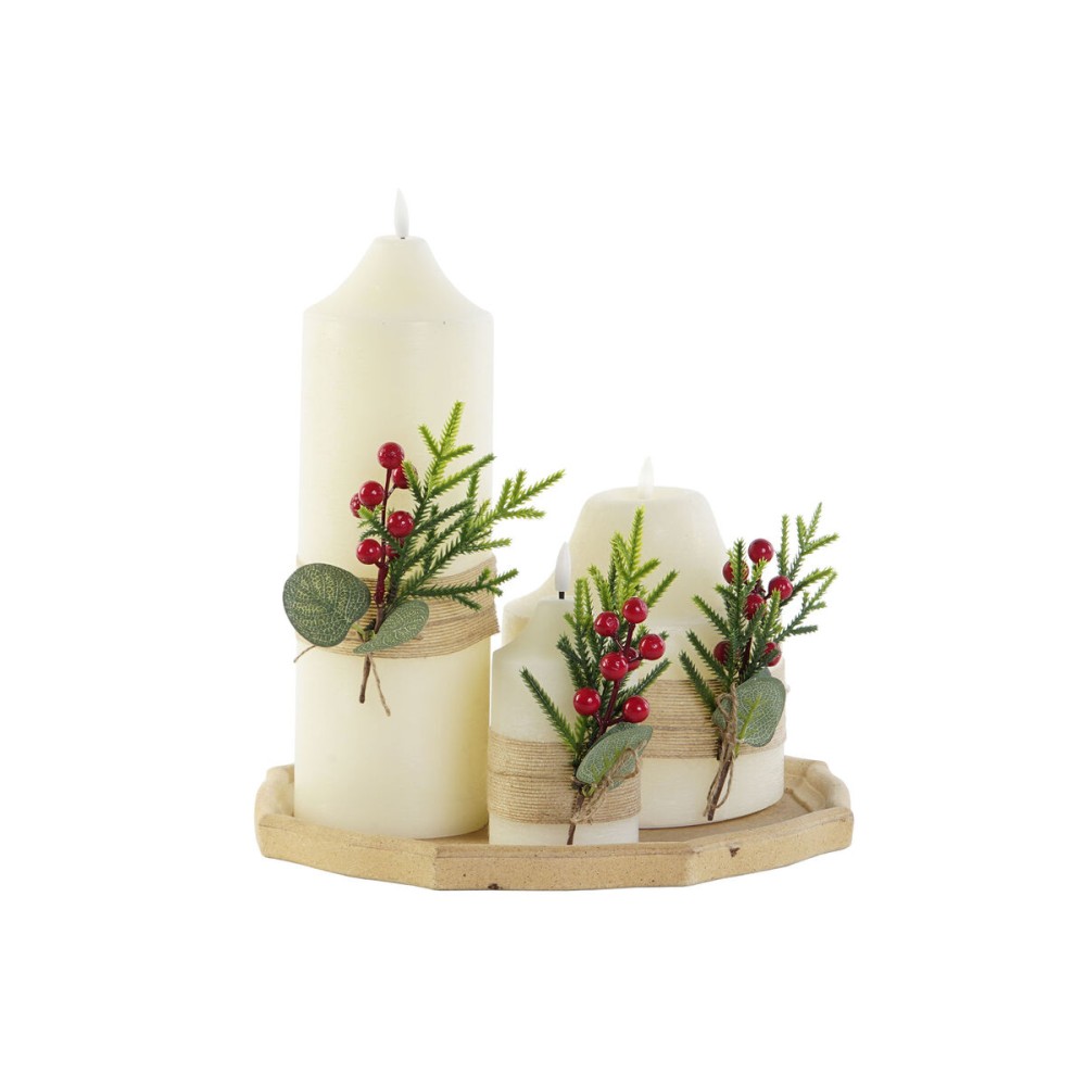 Kerzen-Set DKD Home Decor Weiß grün Weihnachten 7 x 7 x 15 cm