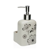 Soap Dispenser Versa Ceramic ABS Dolomite Flowers 9 x 18,5 x 8 cm