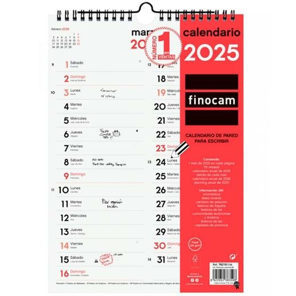 Wall calendar Finocam Paper 2025 21 x 30 cm