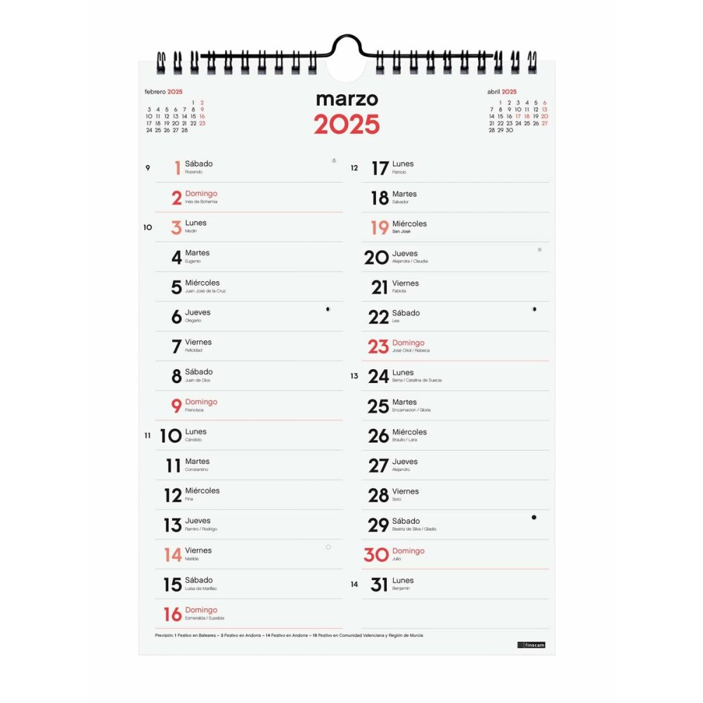 Wandkalender Finocam Papier 2025 21 x 30 cm