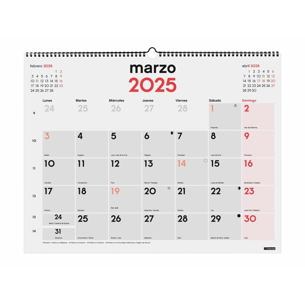 Wall calendar Finocam Paper 2025 54 x 42 cm