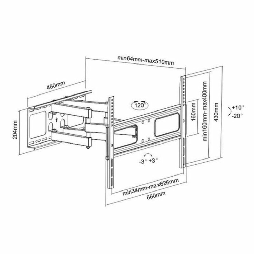 Support mural TooQ SOPORTE GIRATORIO E INCLINABLE LP6270TN-B 37"-70" Télévision