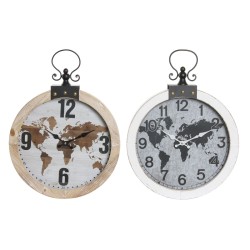 Horloge Murale DKD Home Decor 40 x 4 x 54 cm Verre Fer Bois MDF Mappemonde (2 Unités)