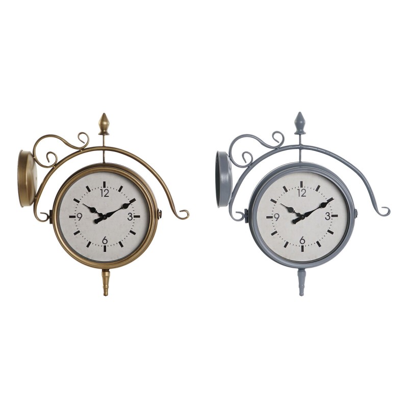 Horloge Murale DKD Home Decor 43 x 14,5 x 47 cm Verre Gris Doré Fer Traditionnel (2 Unités)