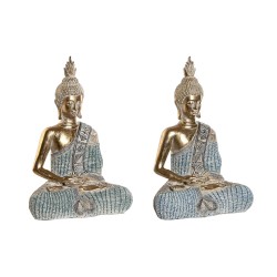 Figurine Décorative DKD Home Decor 23 x 13 x 34 cm Bleu Buda Turquoise Oriental Décapé (2 Unités)