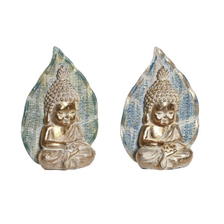 Figurine Décorative DKD Home Decor 12,4 x 5,6 x 17,7 cm Bleu Buda Turquoise Oriental Décapé (2 Unités)