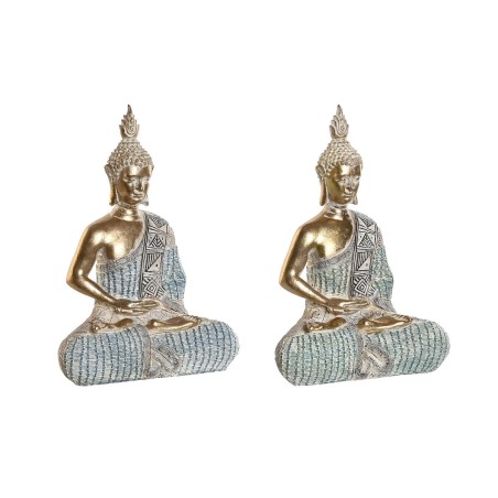 Decorative Figure DKD Home Decor 18,6 x 9,7 x 27 cm Blue Buddha Turquoise Oriental Stripped (2 Units)