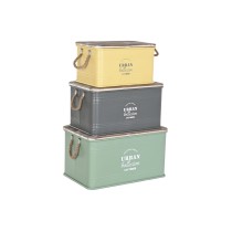 Lot de paniers Home ESPRIT Jaune Vert Gris Brun foncé Métal Vintage 60 x 38 x 32,5 cm