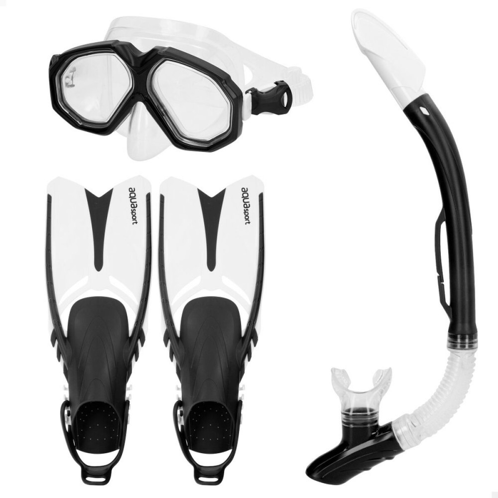 Lunettes de Plongée avec Tube et Palmes AquaSport Noir Adultes (2 Unités)