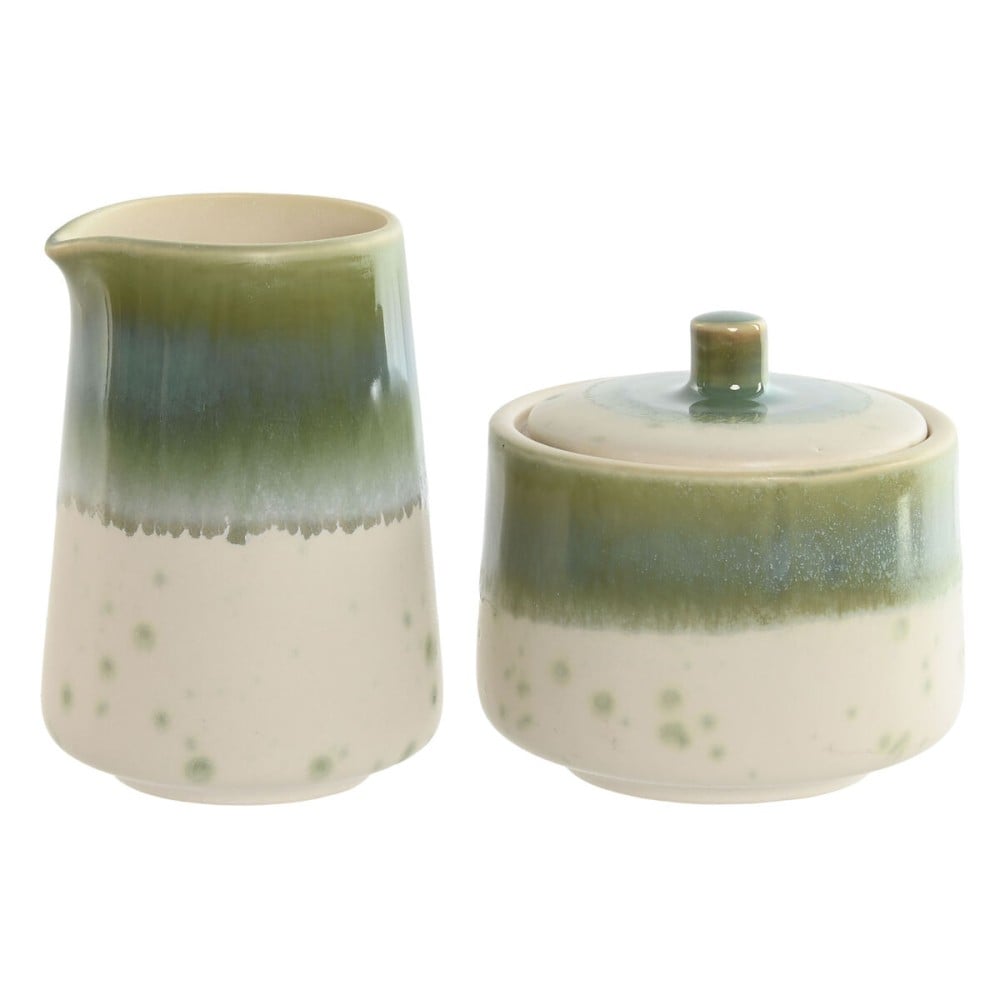 Milk jug and sugar bowl Home ESPRIT White Green Porcelain 250 ml 9 X 9 X 8,4 cm 2 Pieces