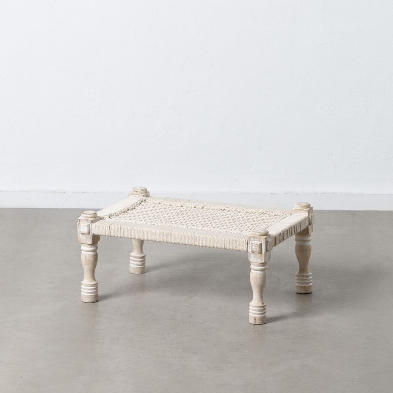 Banquette 67 x 46 x 27 cm Bois Corde Blanc