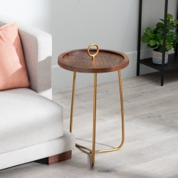 Side table Golden Wood Brown Iron 38 x 38 x 66 cm