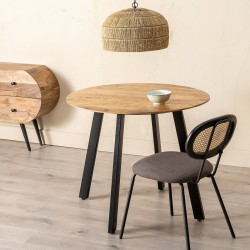 Dining Table 90 x 90 x 77 cm Natural Black Wood Iron