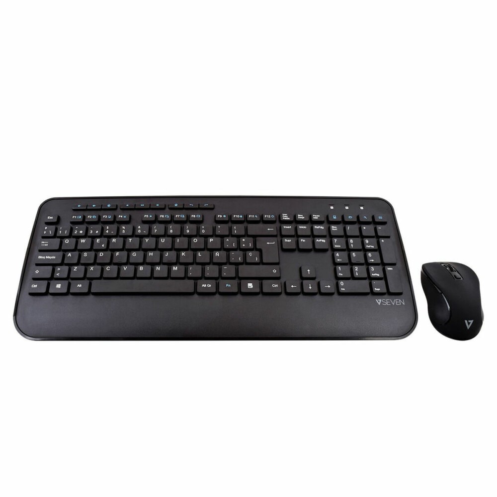 Tastatur mit Maus V7 CKW300 Schwarz Spanisch Qwerty Spanisch