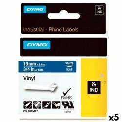 Laminiertes Klebeband zur Kennzeichnung von Maschinen Dymo Rhino 19 mm x 5,5 m Blau Weiß Vinyl (5 Stück)