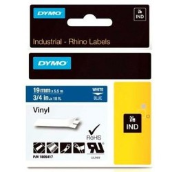 Ruban Laminé pour Etiqueteuses Dymo Rhino 19 mm x 5,5 m Bleu Blanc Autocollants (5 Unités)