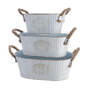 Set de pots de fleurs Decoris Blanc Métal Corde Zinc Oblongue Avec des poignées (3 Pièces)