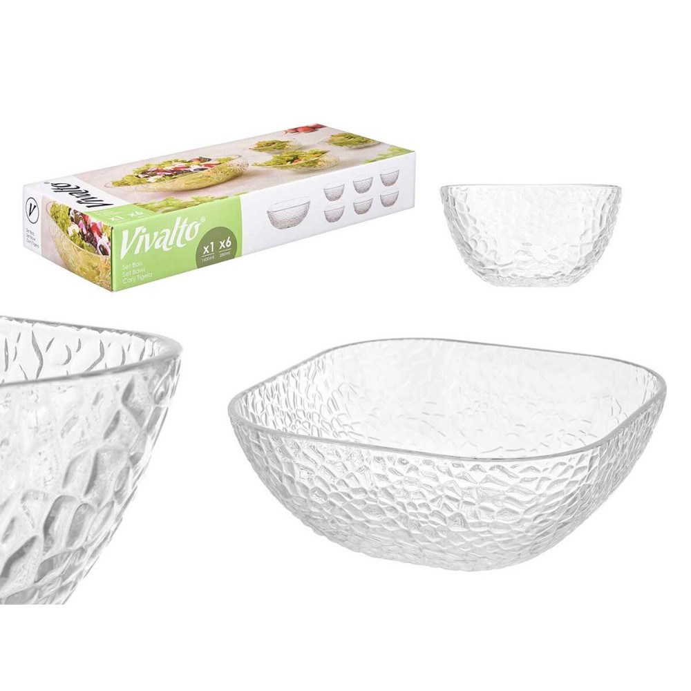 Set of bowls Vivalto TP70165BK/BH Transparent Glass 20 x 20 x 8 cm 10,3 x 10,3 x 5,5 cm (4 Units)