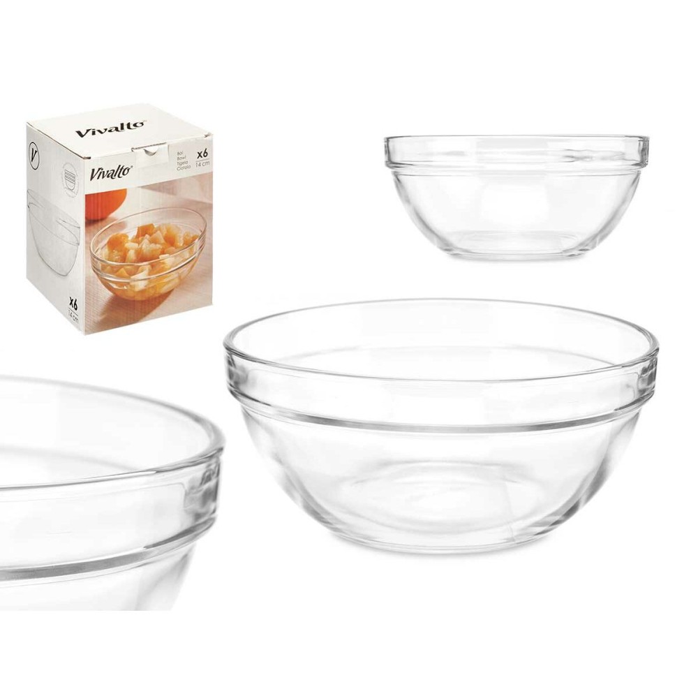 Mixing Bowl Vivalto 76760 Transparent Glass 14 x 6,5 x 14 cm 6 Units