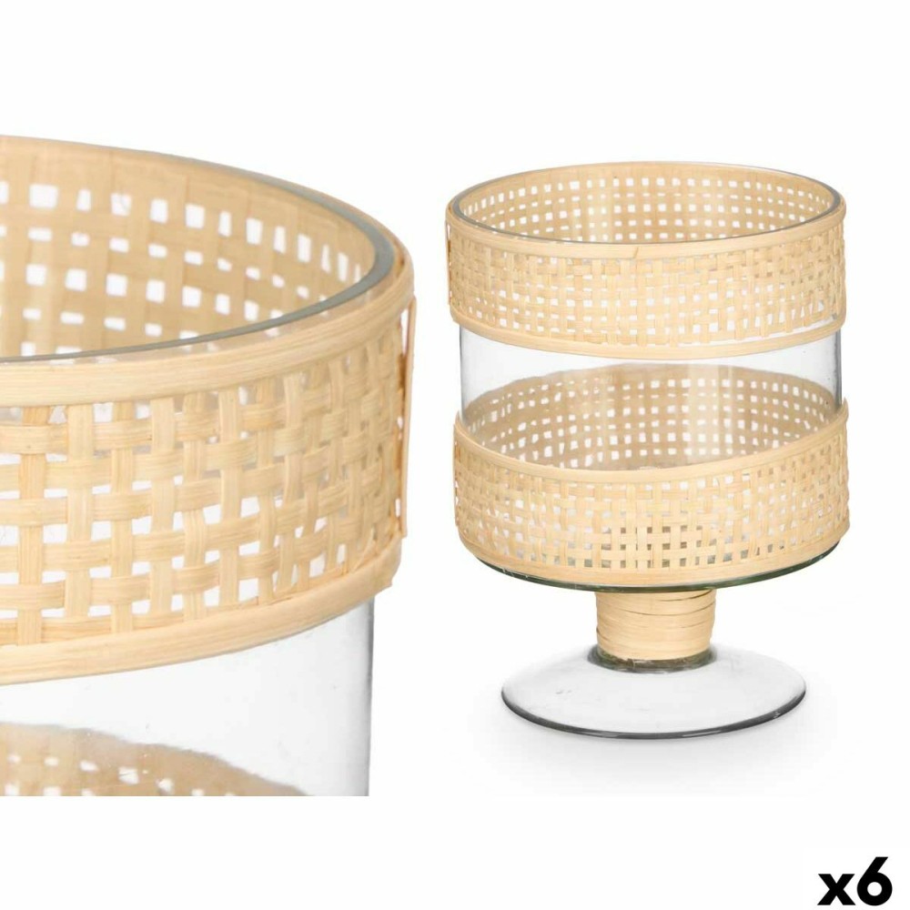Kerzenschale SG-29685 Durchsichtig natürlich Glas Rattan 15 x 20 x 15 cm (6 Stück)