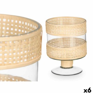 Kerzenschale SG-29685 Durchsichtig natürlich Glas Rattan 15 x 20 x 15 cm (6 Stück)